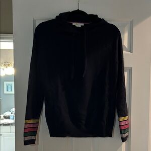 Boden Navy Sweater with Multicolor Striped Sleeves